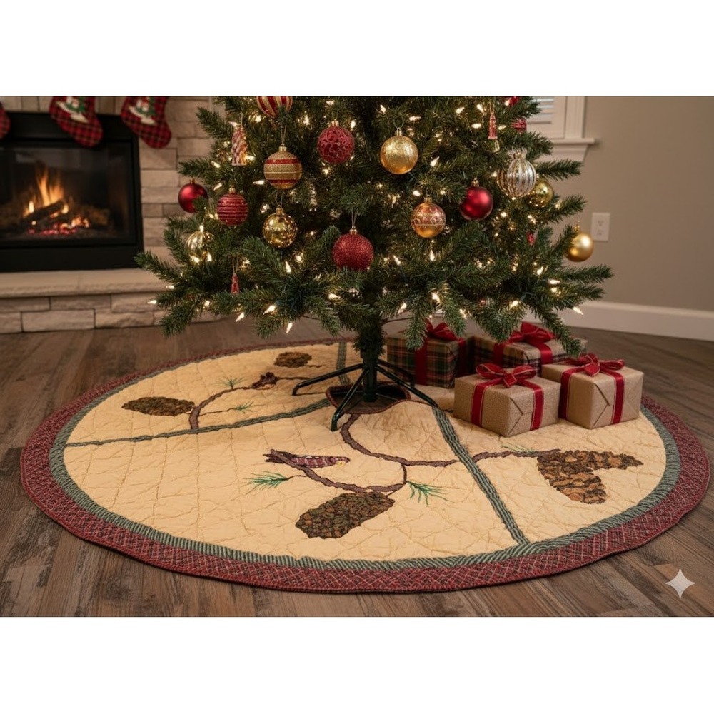 Patch Magic Pinecone Quilted Tree‎ Skirt Plaid Border Cotton Lodge Decor